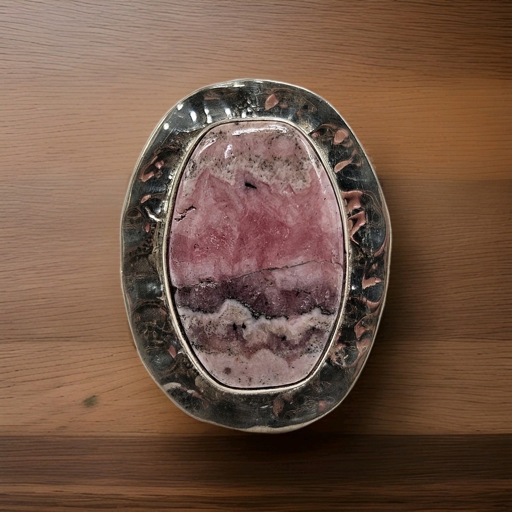 American West Pink Rhodonite Ring Sterling‎ Oval Gemstone Size 5.75